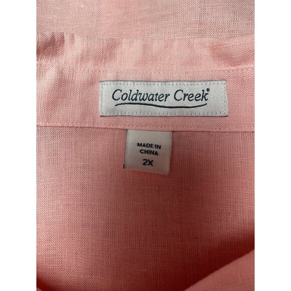 Coldwater Creek Women Plus 2X 100% Linen Blouse Tunic Pastel Peach Button Front - Picture 2 of 6